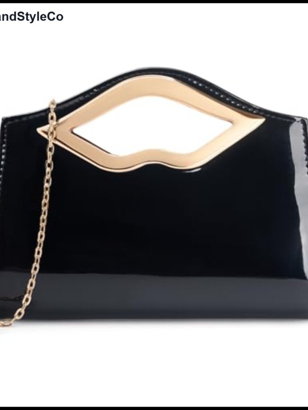 Patent Leather Evening Clutch Purse Lip Metal Grip Handle Handbag for Cocktail